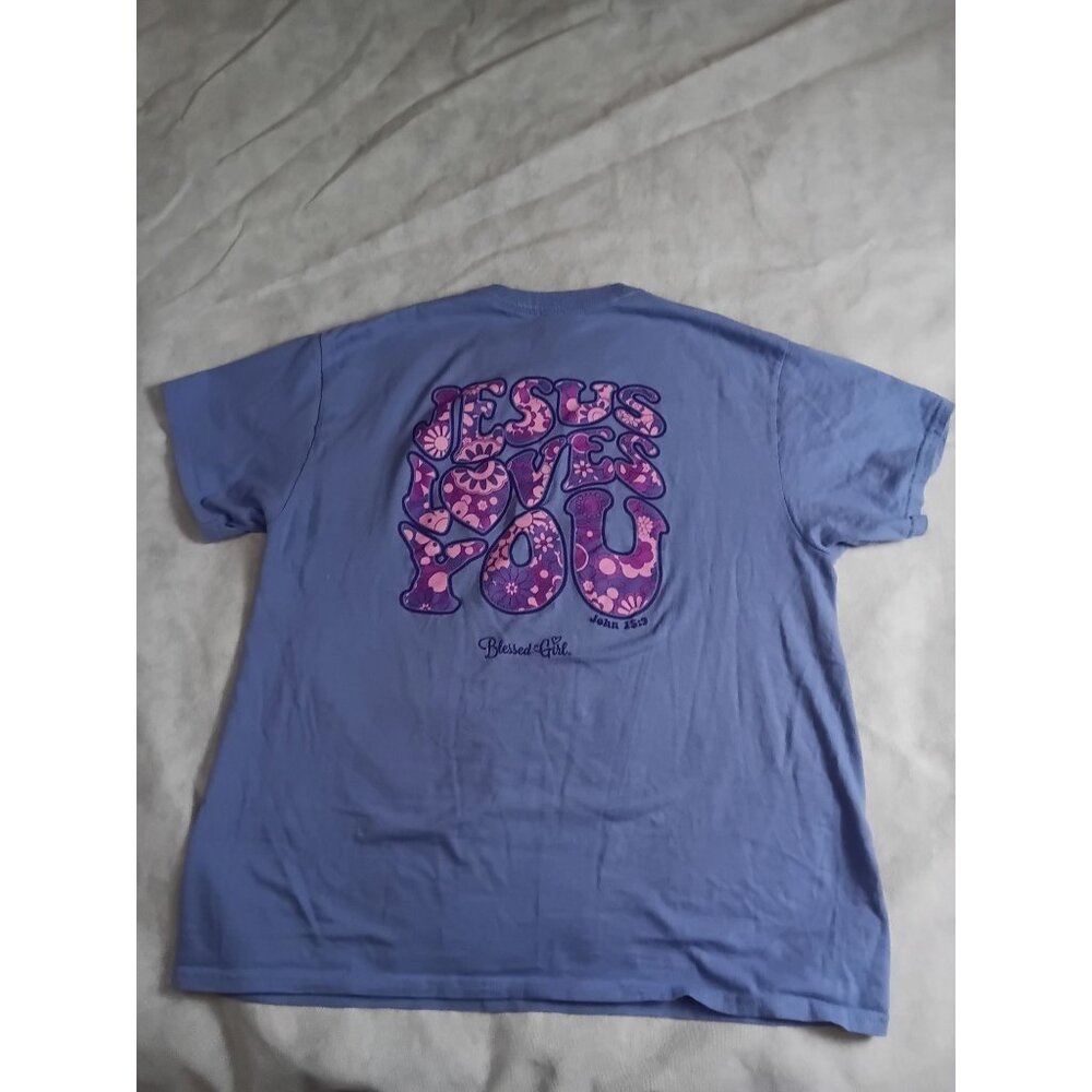 Jesus Loves You T-Shirt Large Blessed Girl John 15:9 Bible Verse - Picture 5 of 5